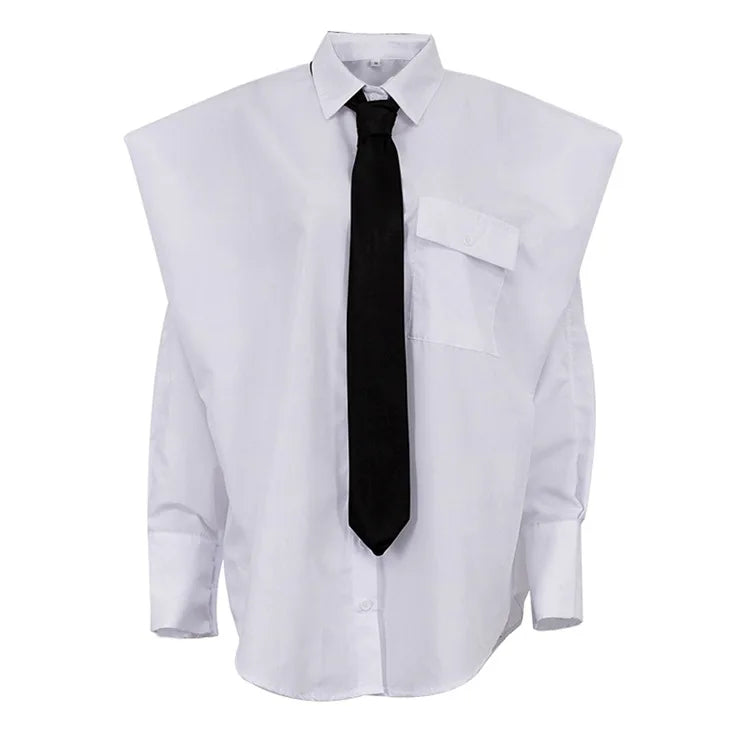 White shirt with a black tie on a white background