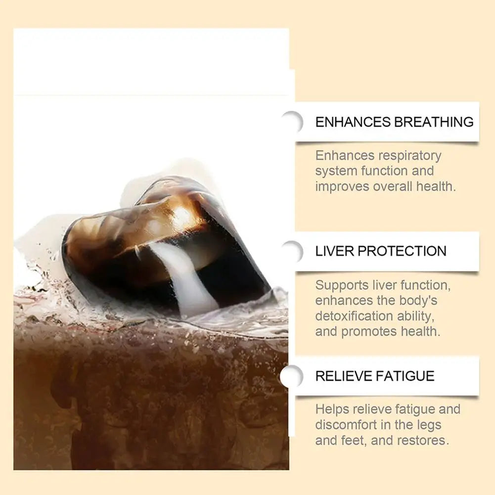 Ceramic foot bath with benefits listed on a beige background