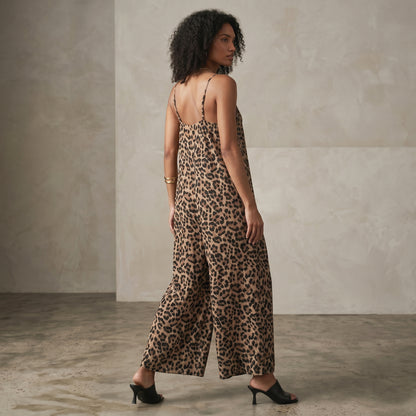 Woman wearing a leopard print jumpsuit against a neutral background fall winter fashion week 2026 