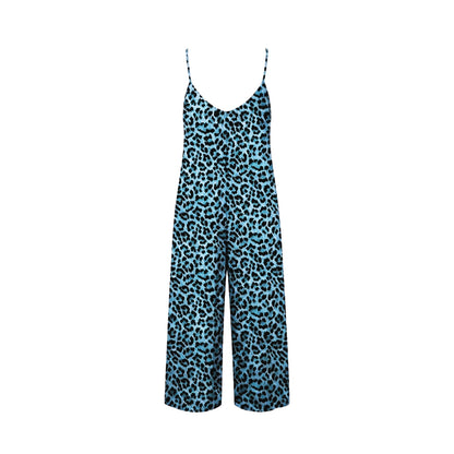 Blue leopard print jumpsuit on a white background