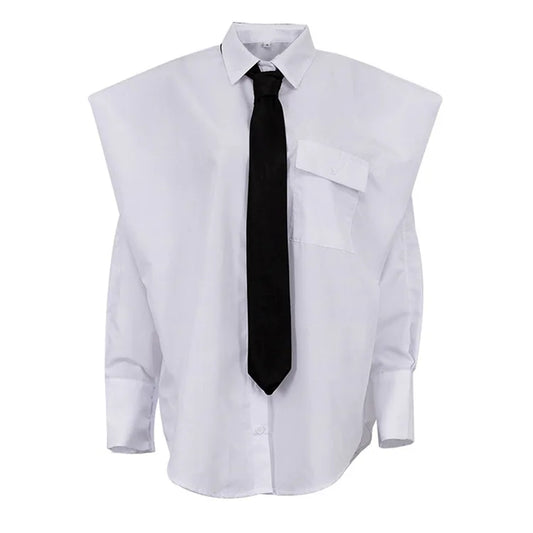 White shirt with a black tie on a white background