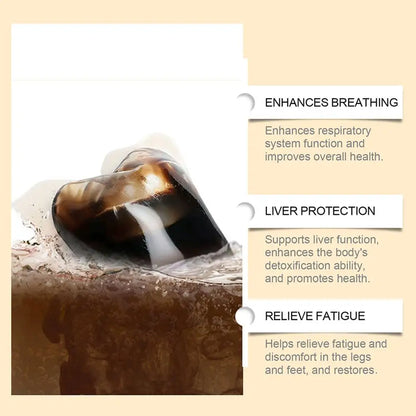 Ceramic foot bath with benefits listed on a beige background